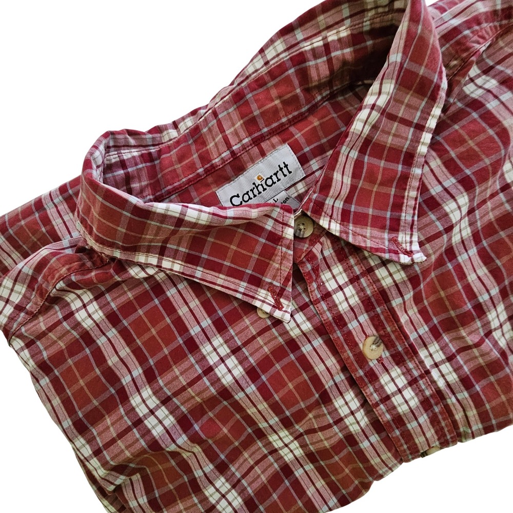 Carhartt Mens 2XL Tall Red Plaid Short Sleeve Button Down Work‎ Shirt S148BRD